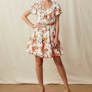Matilda Jane White Orange Floral Enchanted Garden Parker Scoop Neck Dress Size M